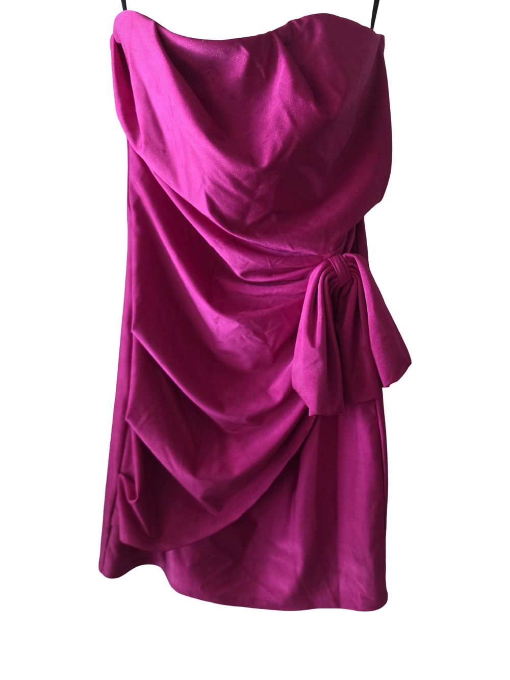 Michael Costello Strapless Magenta Mini Dress with Side Tie - Picture 3 of 6